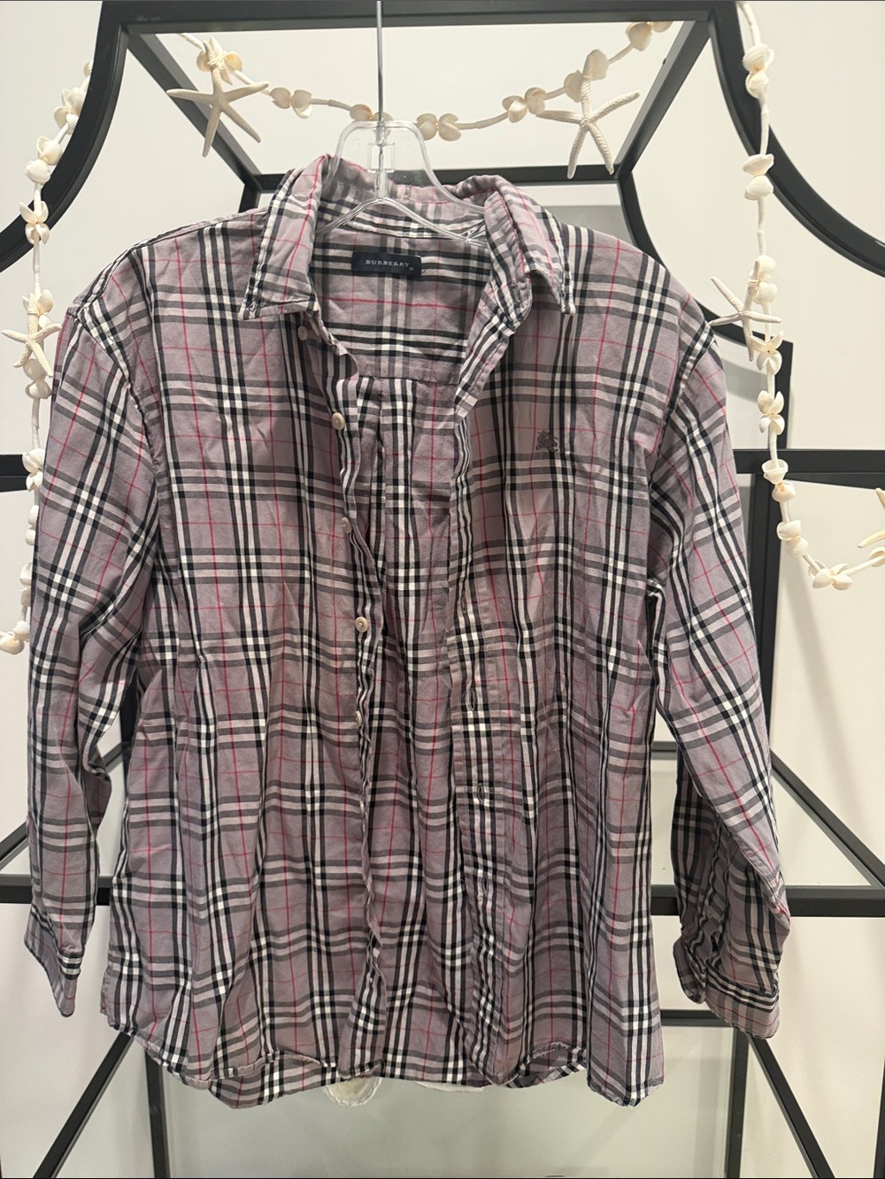 Burberry Kids black and purple Plaid Button-Down Shirt